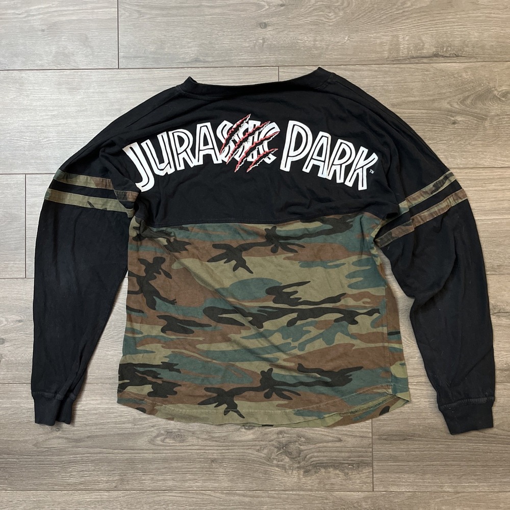 Universal Jurassic Park Spirit Jersey Adult S Green Camo Black Shirt